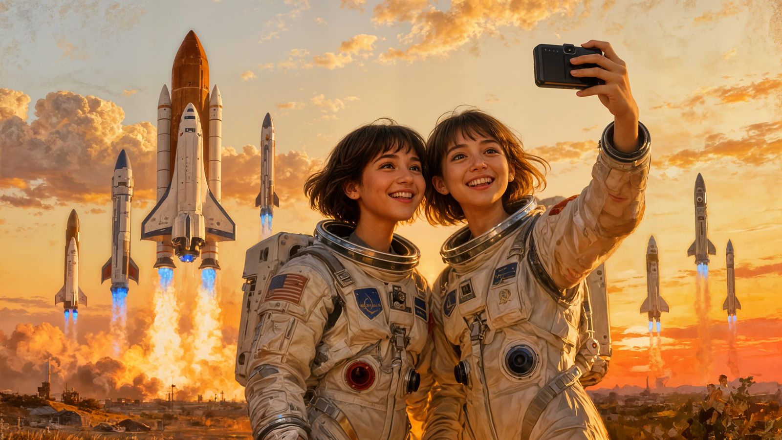 Astronauts Take Nostalgic Selfie as Rockets Launch