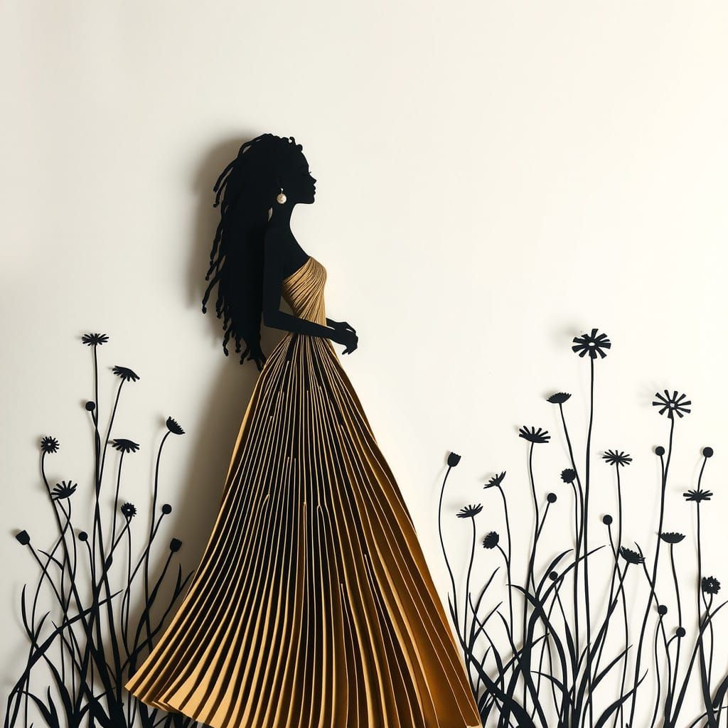 Surreal Paper Princess in Elegant Cut Paper Gown with Delica...