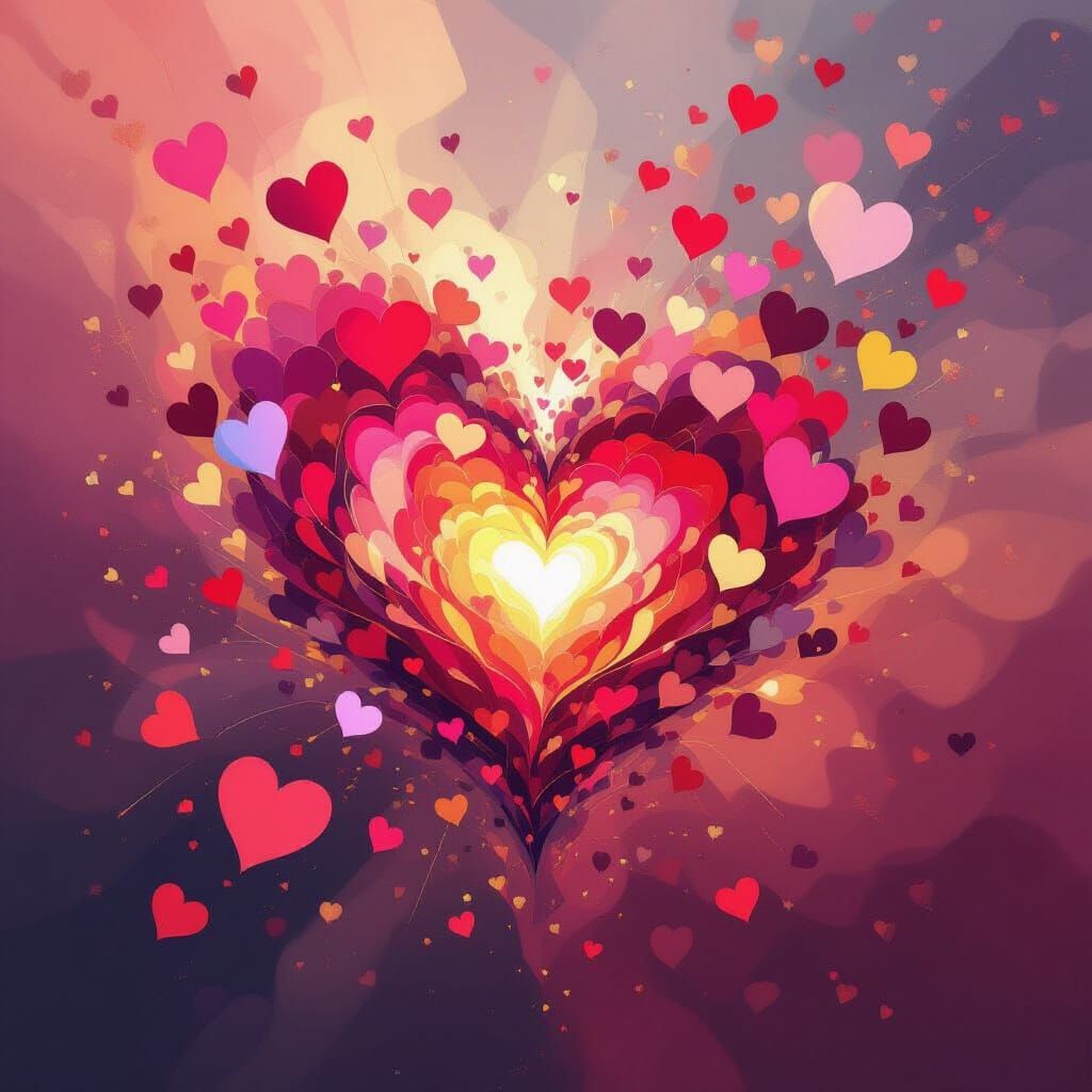 Vibrant Heart Explosion in Abstract Digital Art Style
