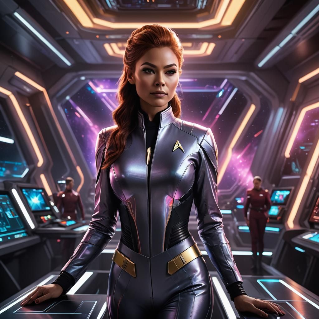 Caitian Starfleet Officer in Retro-Futuristic Command Center