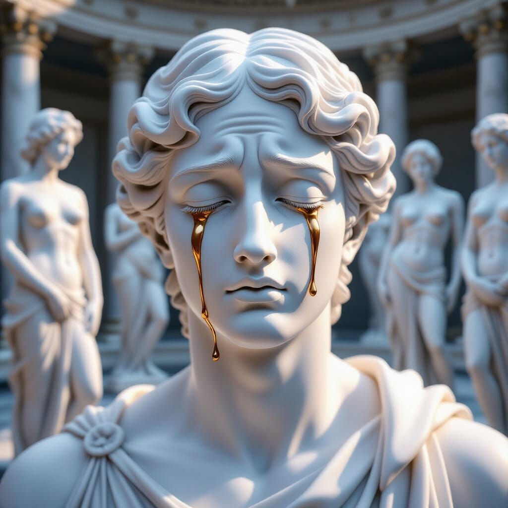 Marble Statue Awakens, Bronze Tears Flowing