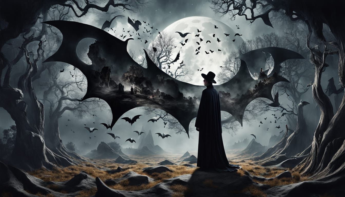 Surreal Darkness With Silhouetted Figures and Moon Eclipse