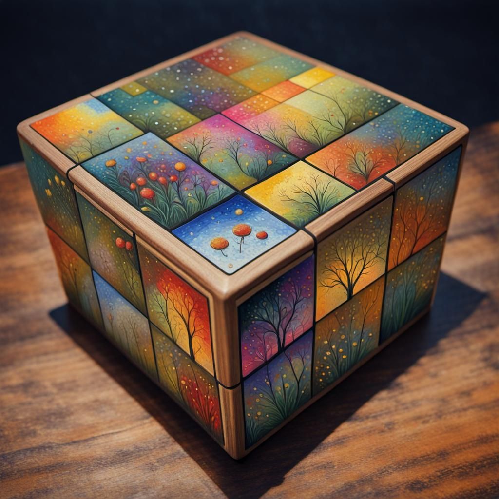 Colorful Garden Landscape on a Rubik's Cube