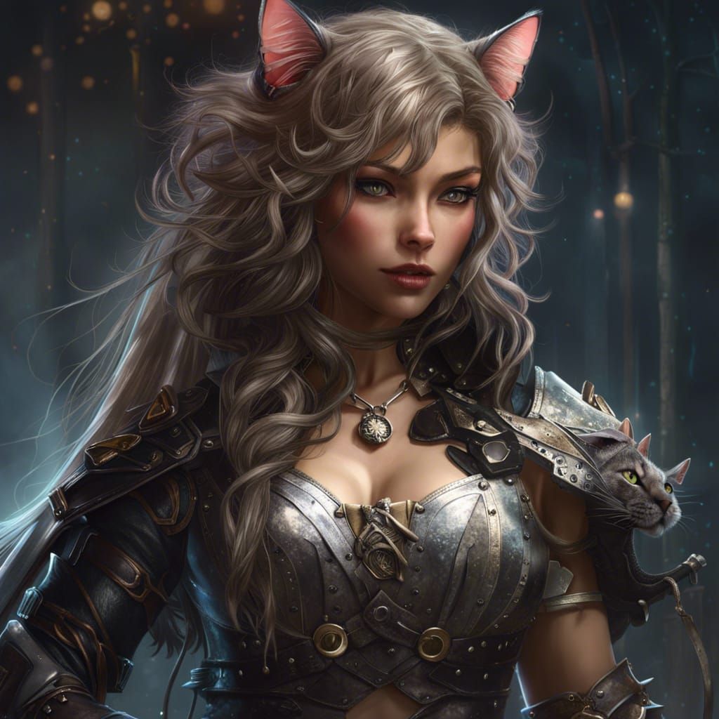 Fantasy Cat-Girl Fighter: Hyperrealistic 8K Portrait