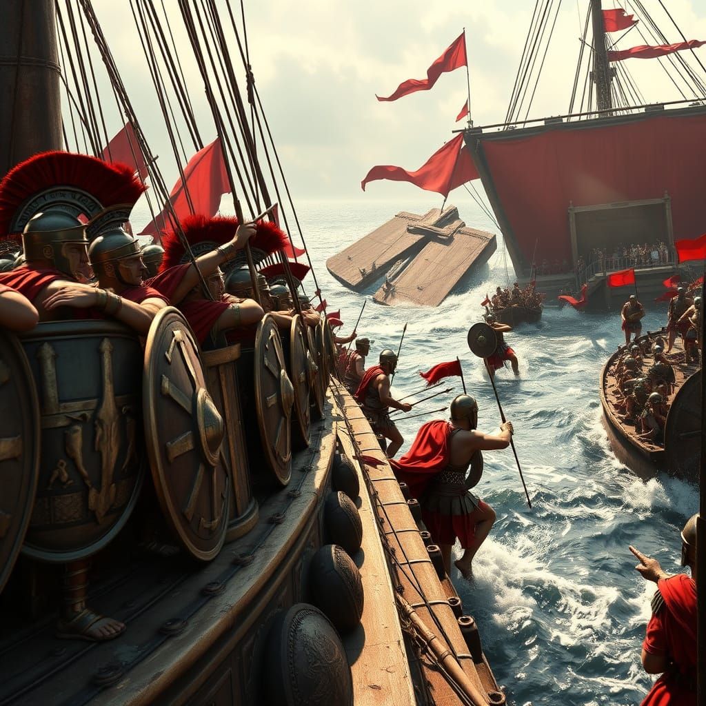 Intense Roman Naval Battle in Photorealistic Style