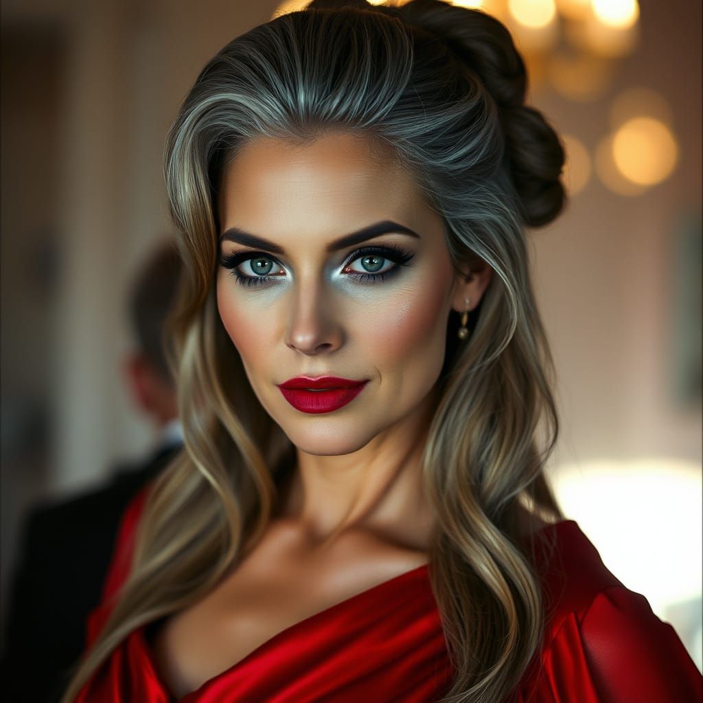 Elegant Woman in Red Dress, Cinematic Film Style