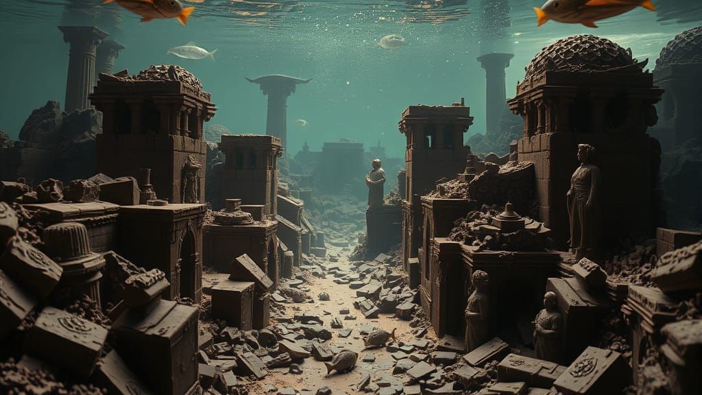 Underwater Ruins in Dark Chocolate Hues