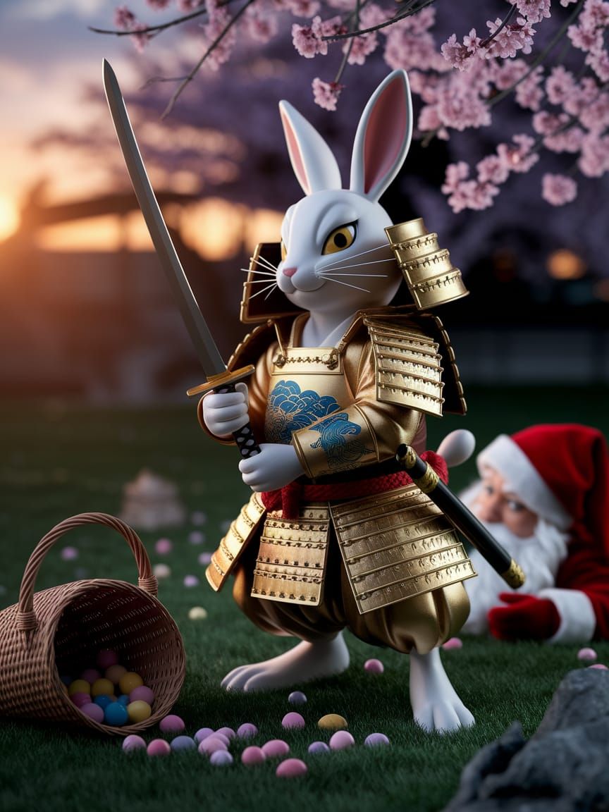 Heroic Samurai Rabbit Triumphs in Golden Armor