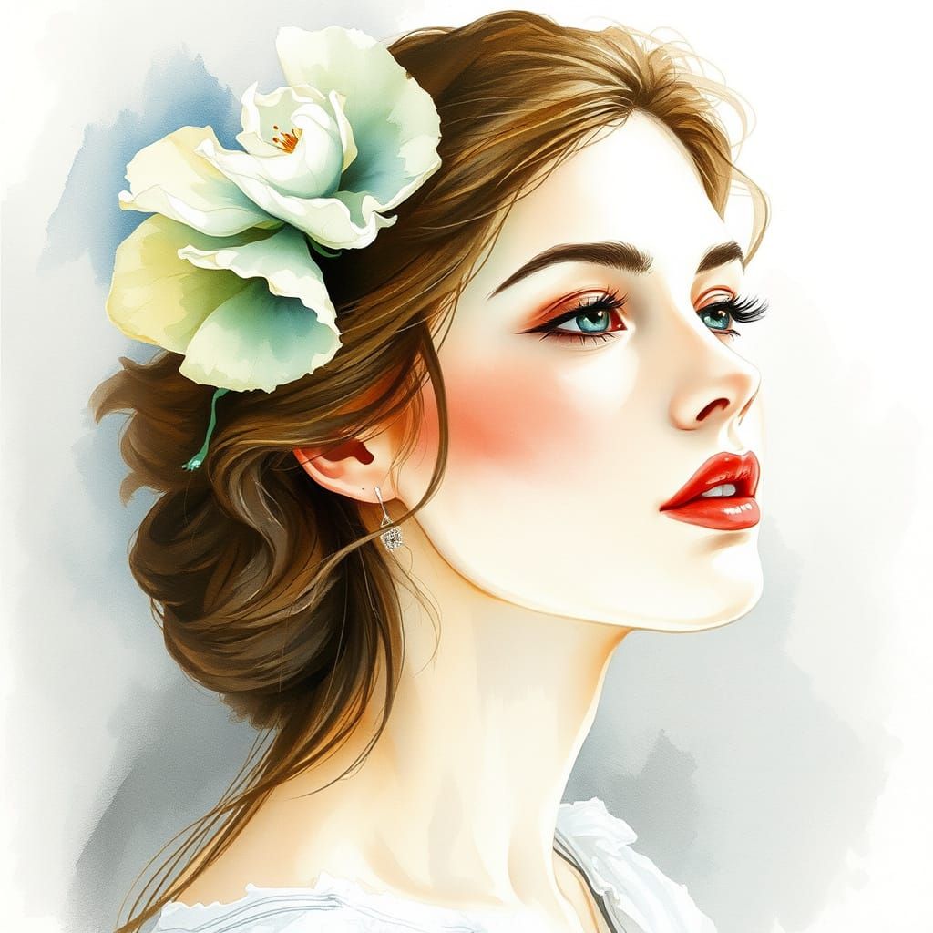 Ethereal Watercolor Portrait of a Beautiful Woman