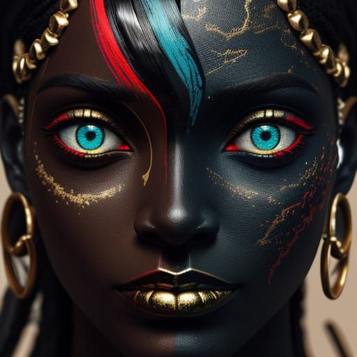 Surreal Giant Face with Teal Eyes