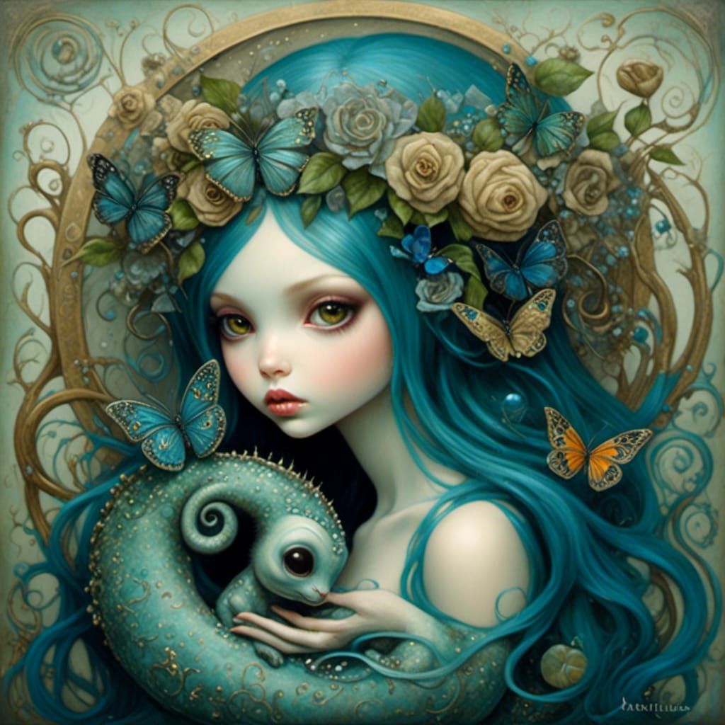 Psychedelic Gothic Fairy Art in Charcoal Style