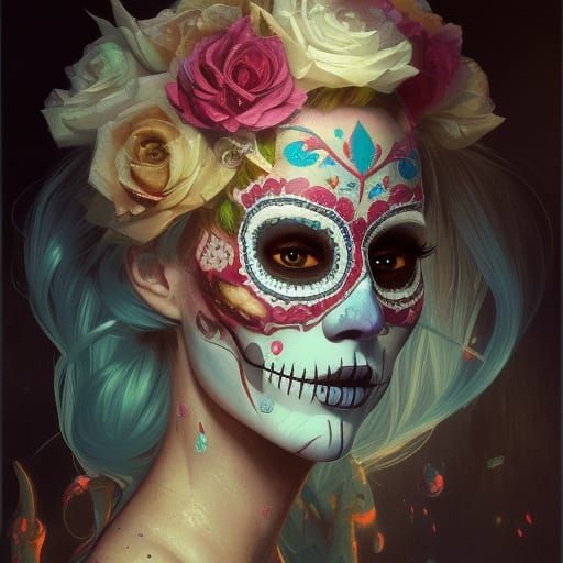 Intricate Sugar Skull in Dark Fantasy Style