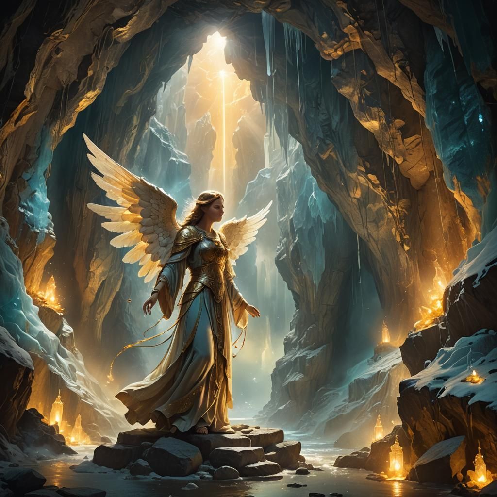 Angel Enters Cave with Light: Fantasy Concept Art
