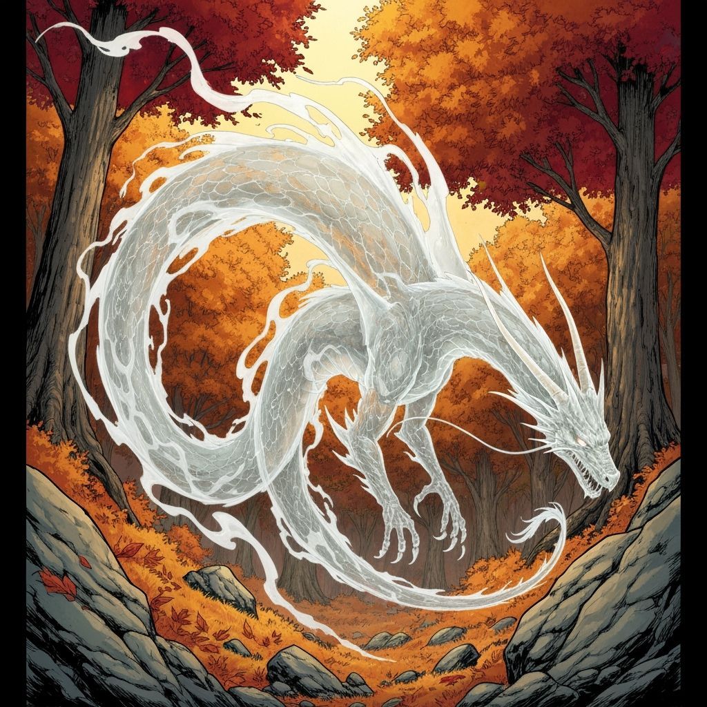 Ethereal Vapor Dragon in Autumn Forest Comic Art
