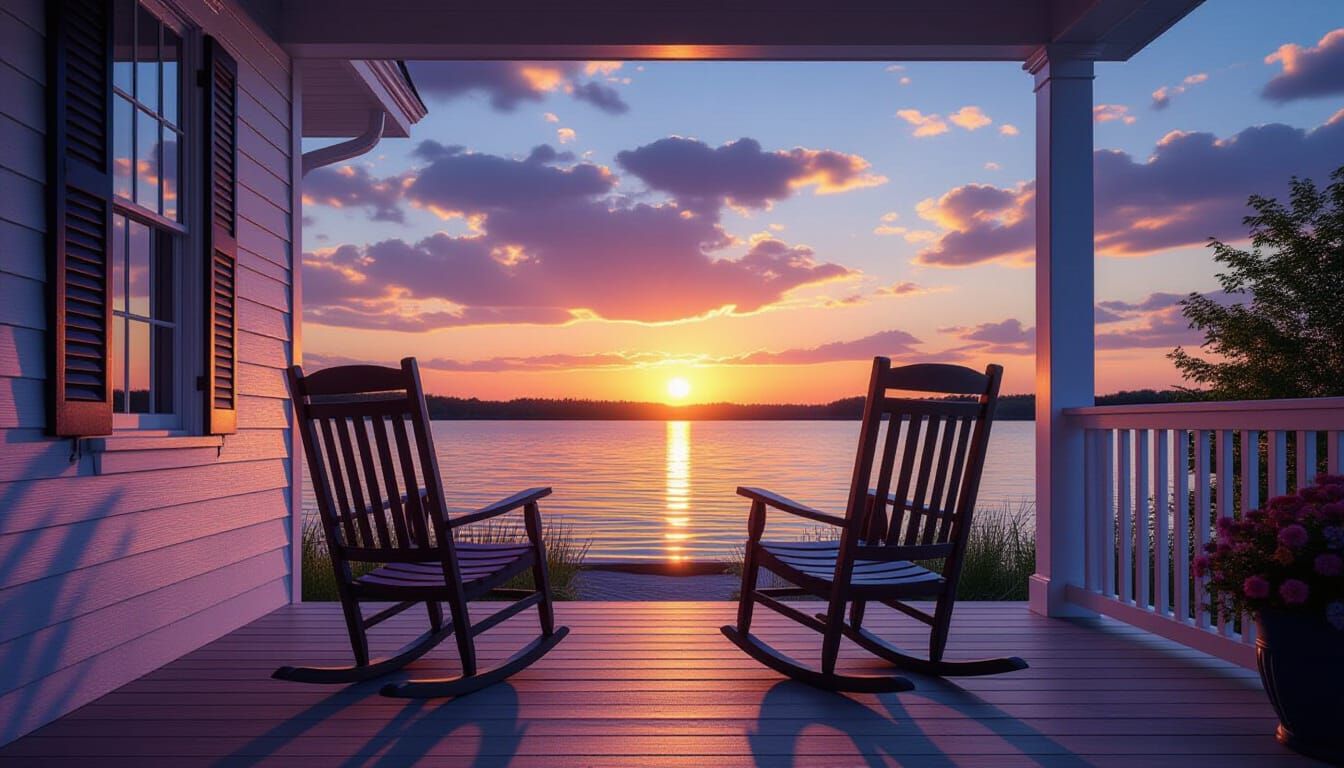 Sunset Porch Scene in Hyperrealistic Style