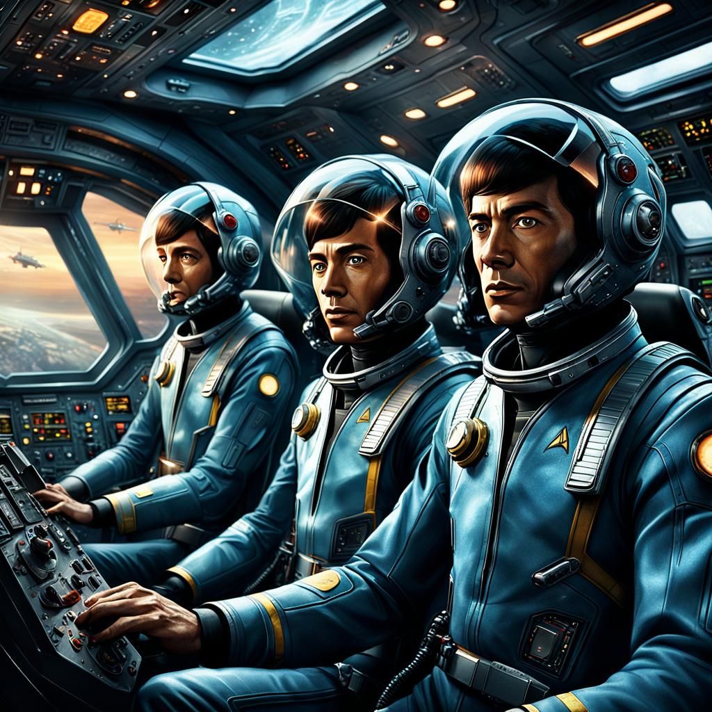 Vulcan Starfighter Pilots in Space Age Cockpit