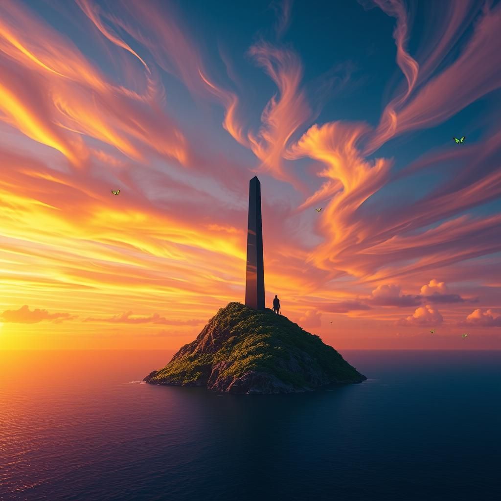 Island Obelisk Sunset: Fantasy Concept Art