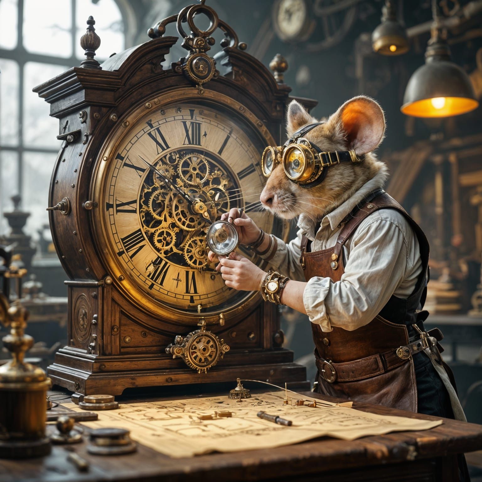 Steampunk Mouse Clockmaker in Victorian Workshop