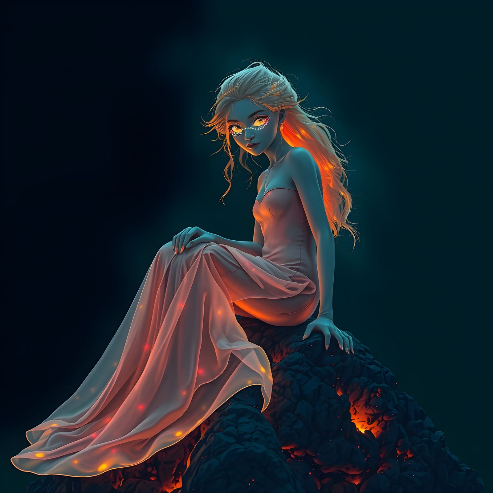 Surreal Underwater Goddess Beckons in Bioluminescent Glory