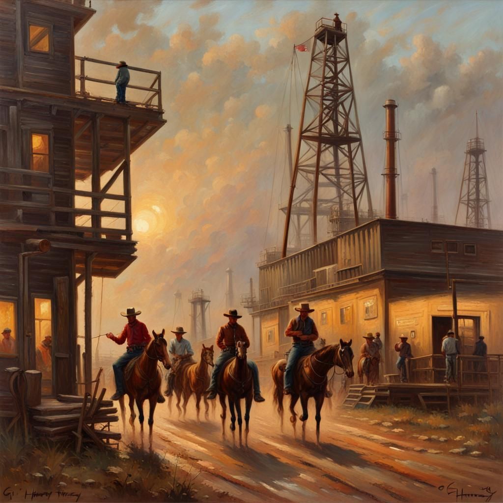 East Texas Oil Town: An Oil Painting