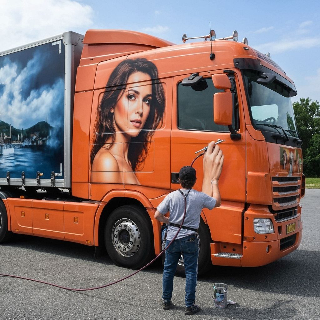 Airbrush art, a lorry airbrush painted with a picture of a w...