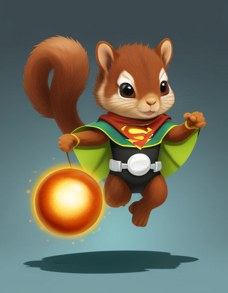 Cartoon Superhero Squirrel Throws Energy Ball