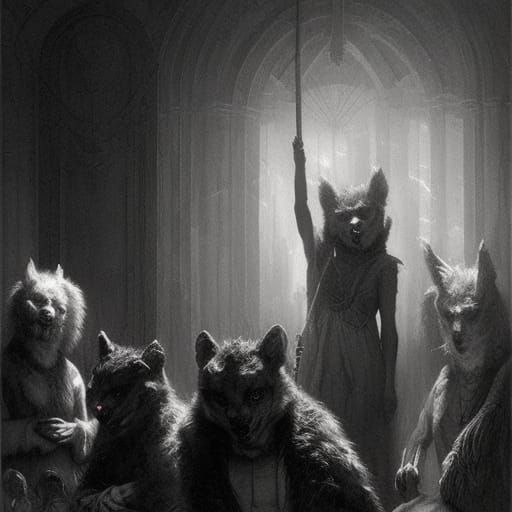 Horrific Furries Illustration in Doré Rutkowski Style