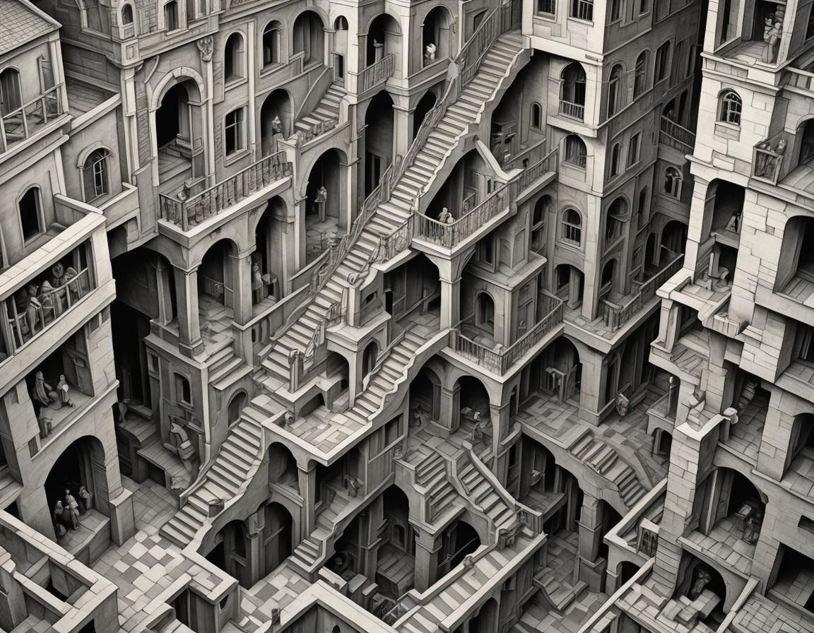 Surreal Escher-Style Staircase to an Impossible Realm