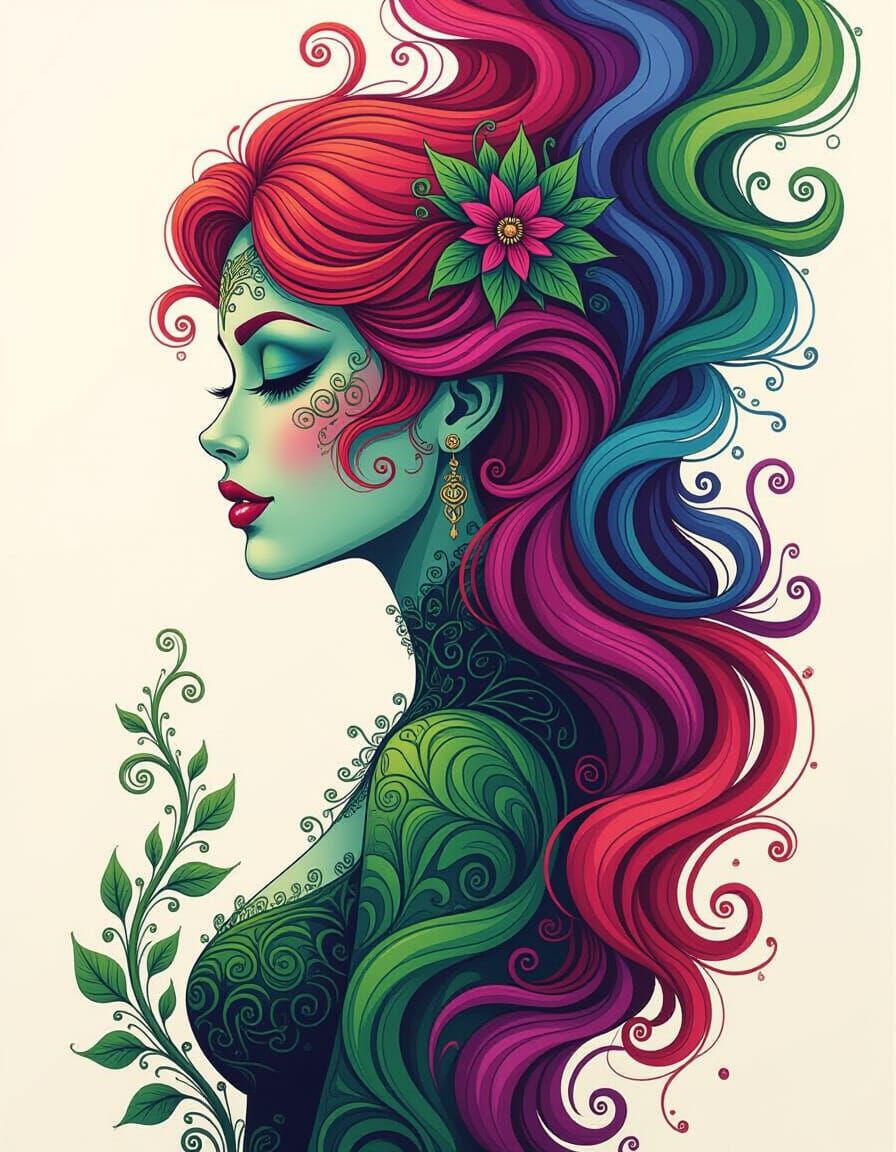 Poison Ivy Silhouette in Dreamlike Illustration