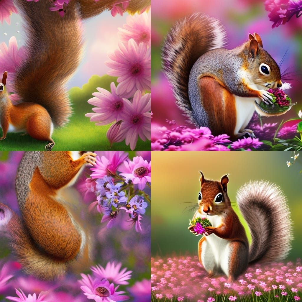 Squirrel Eating Berries, Detailed Matte Painting