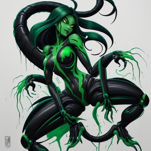 Shego as Xenomorph Robot in Graffiti Art Style