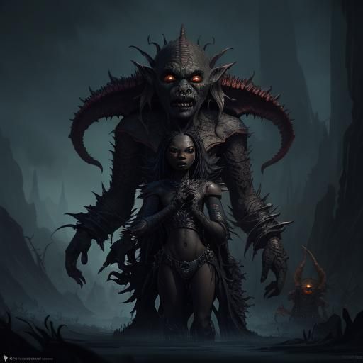 Beautiful Woman and Goblin in Fantasy Concept Art