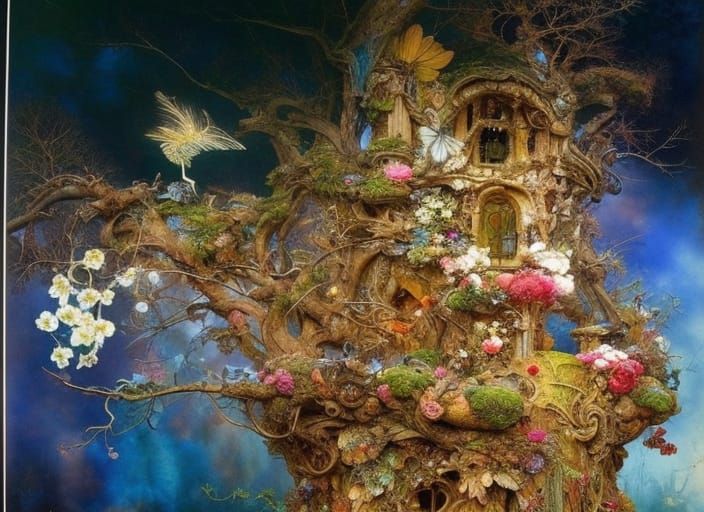 Enchanted Fairy Home in Gnarled Oak Tree