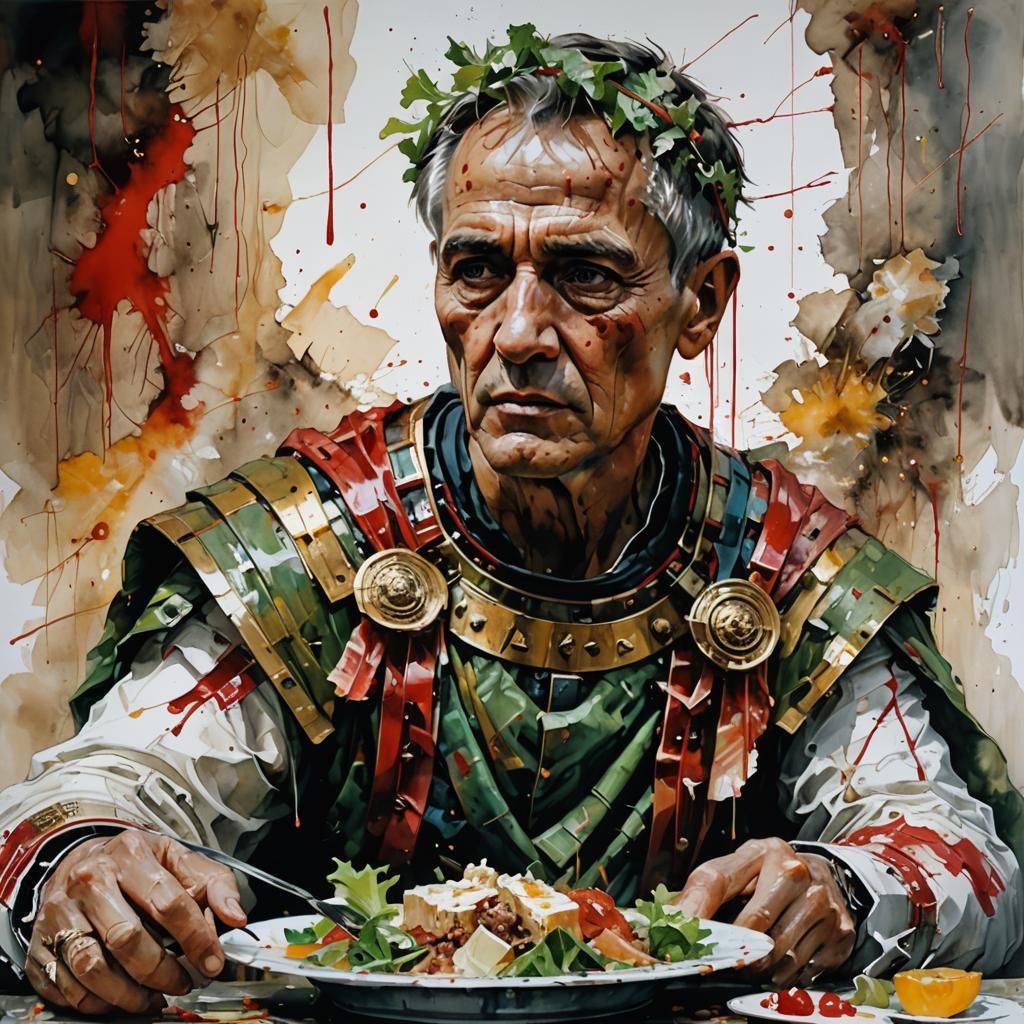 Surreal Julius Caesar Enjoys Caesar Salad