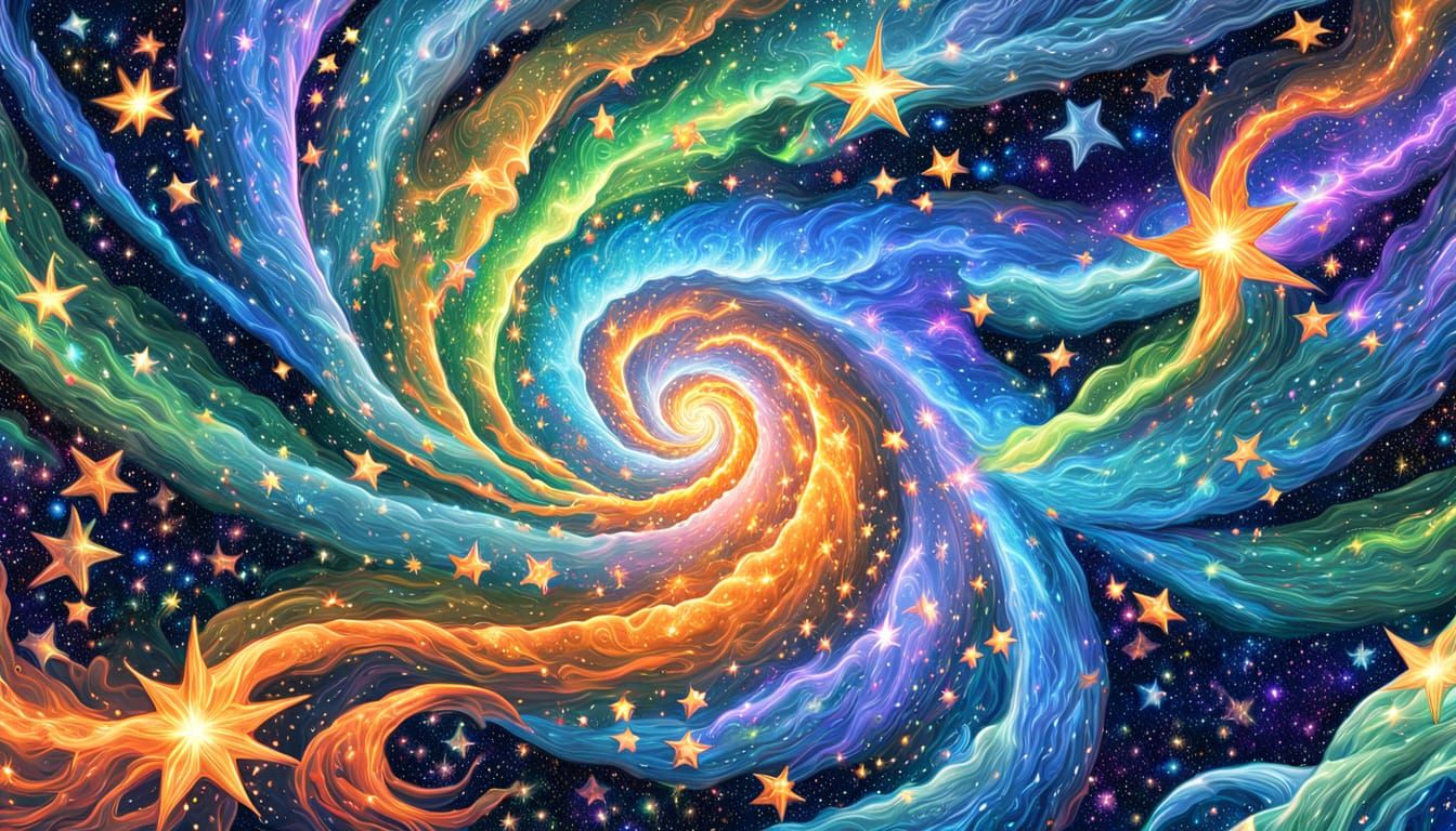 Colorful Star Vortexes in Holographic Astral Illustration