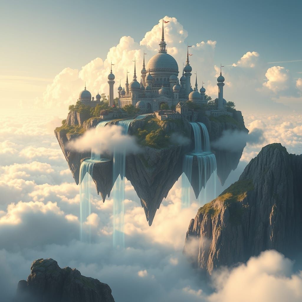Surreal Floating City in Pastel Hues, Whimsical Fantasy Art