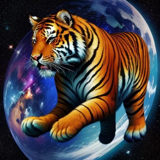 Cosmic Tiger Roaming Through Space