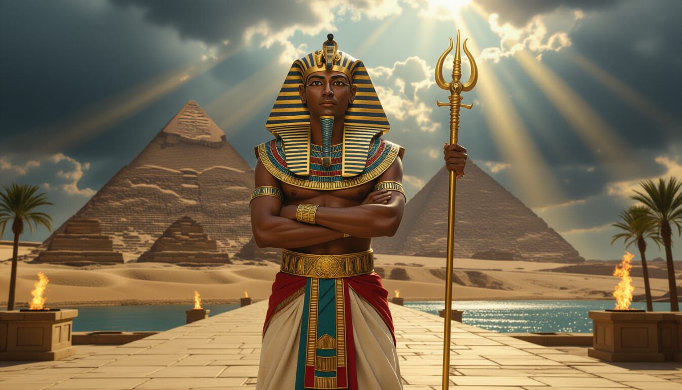 Arrogant Pharaoh with Golden Crown and Scepter