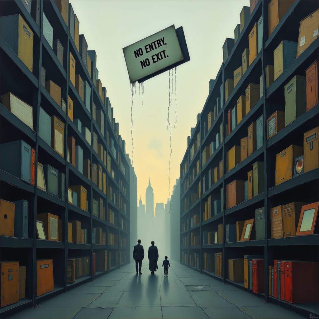 Surreal Archive of Lost Records in Dreamlike Haze