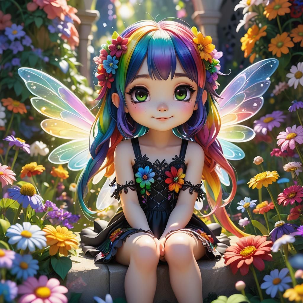 Chibi Fairy in a Heavenly Garden: Hyperrealistic Art