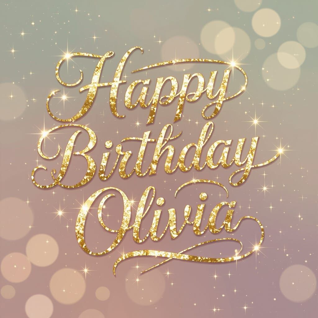 Elegant Gold Script Happy Birthday Olivia Design