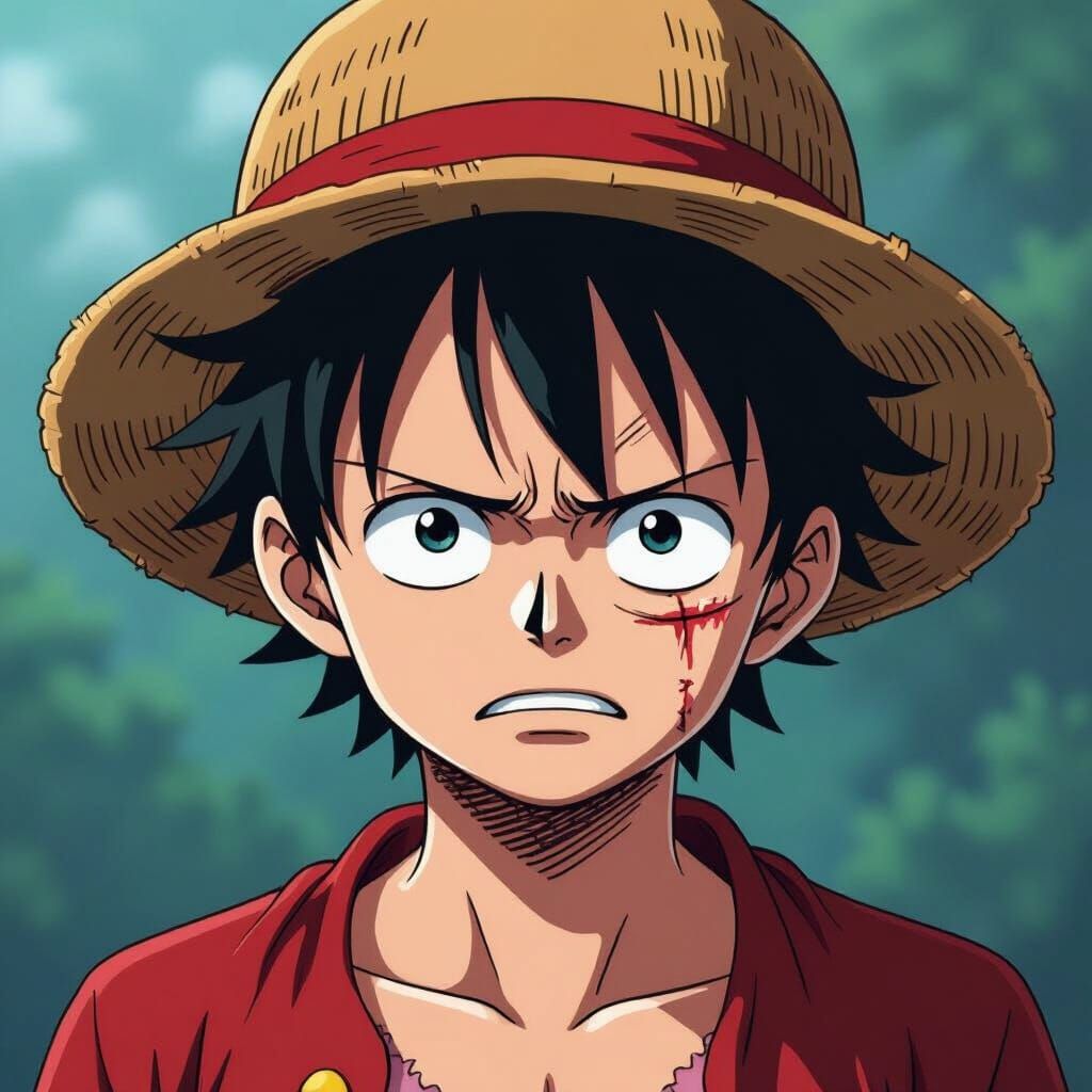 Monkey D. Luffy Depicted in Deep Sadness as Anime Art