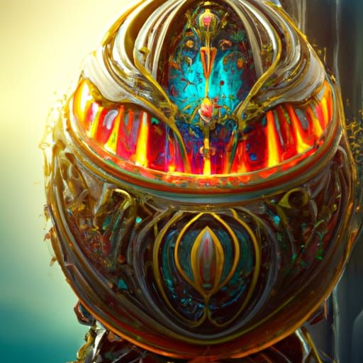 Glowing Armored Faberge Egg, Dark Fantasy Art