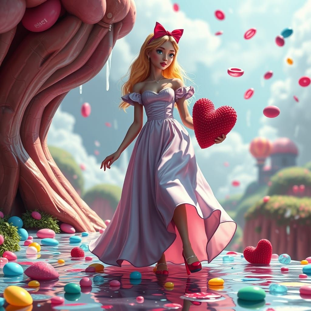 Whimsical Alice from Wonderland in Candy Art Style