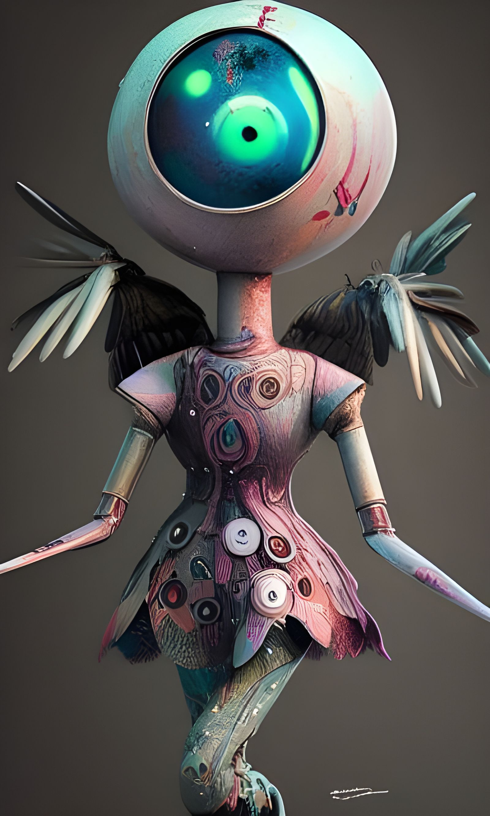 Retrofuturistic Crow Goddess Art Doll in Mixed Media