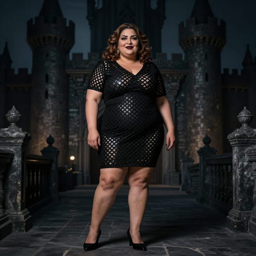 Mysterious Middle Eastern Woman in Black Lattice Dress