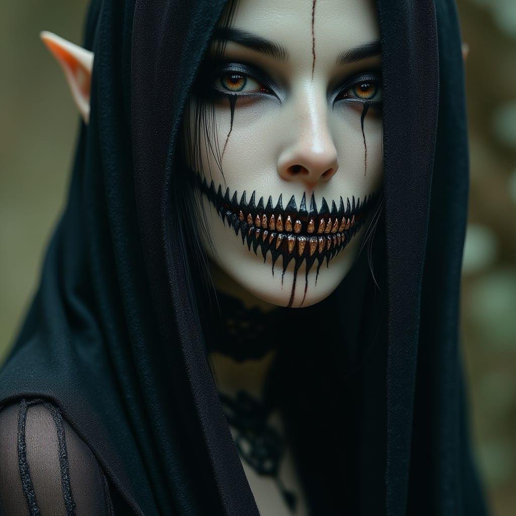 Dark Elf Vampire Woman with Shark Fangs and Pointy Ears