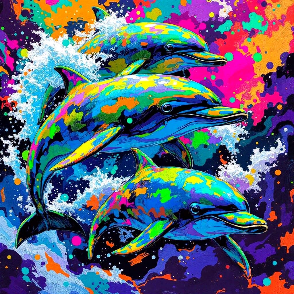 Vibrant Dolphins in Christian Riese Lassen Style