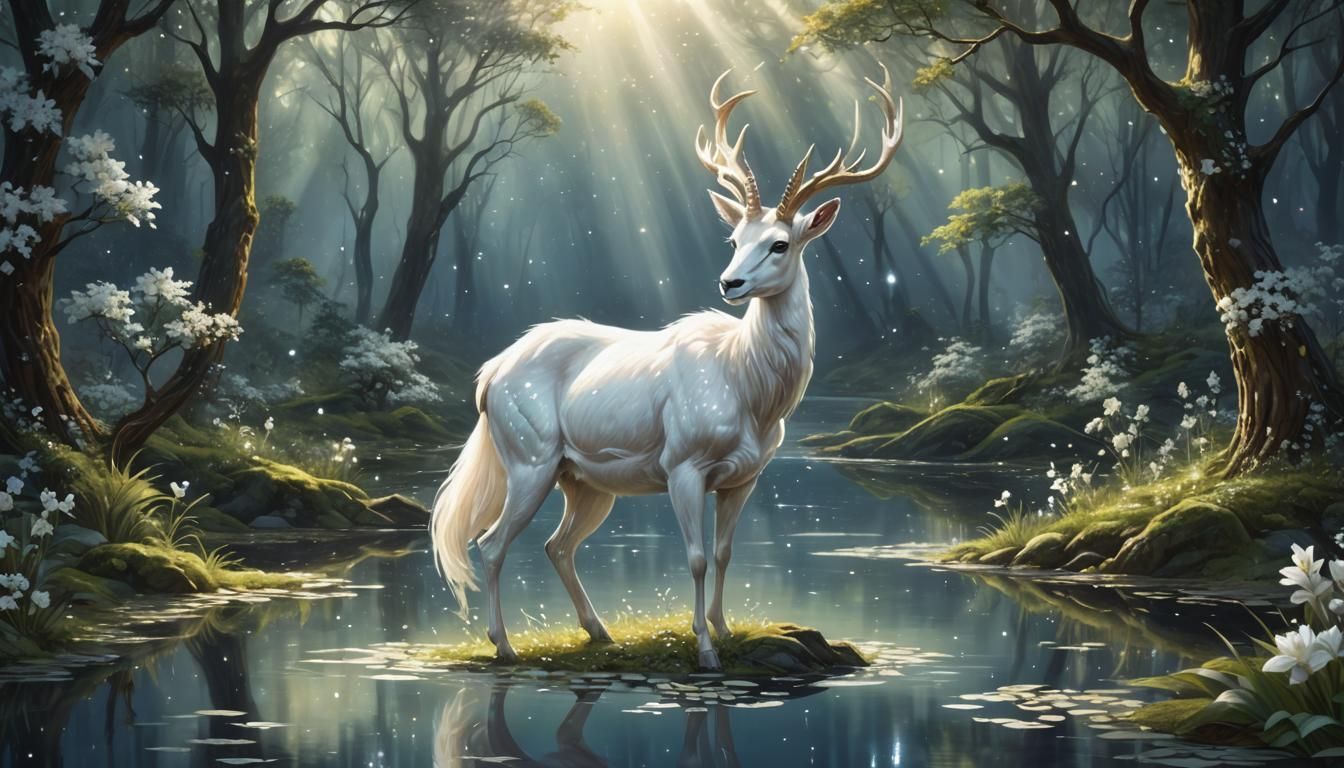 Glowing Fantasy Antelope in Sparkling Forest