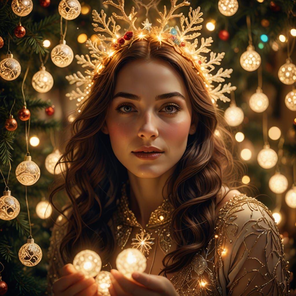 Woman Celebrating Christmas With Ethereal Glow